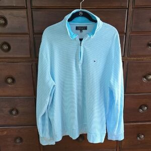 Women's Crown & Ivy Quarter Zip Pullover Teal and White Stripe Size XXL (or 1X)